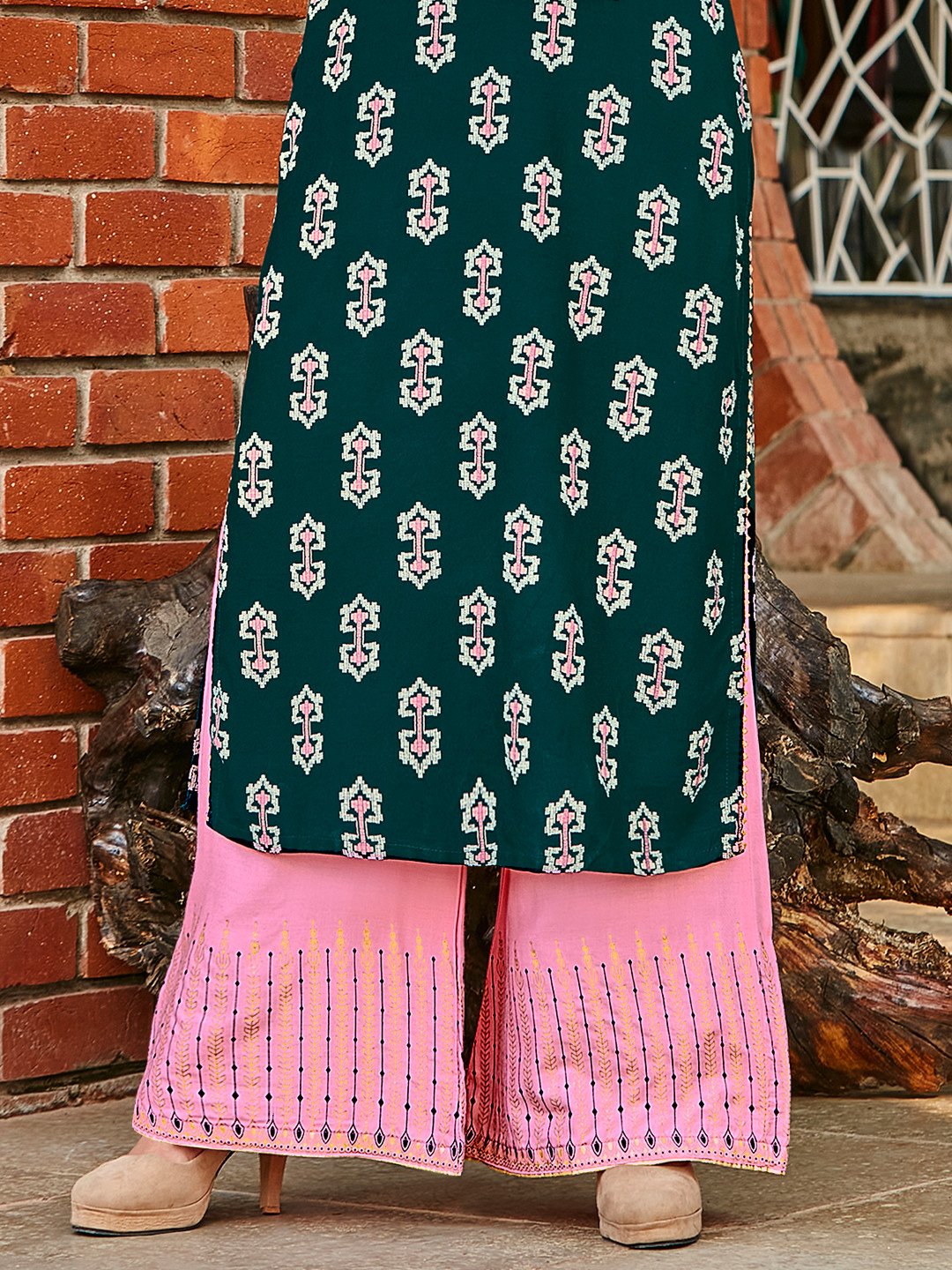 Baby Pink Rayon Printed Kurta With Puff Sleeves and Palazzo Pants – Dhru  Boutique and Fabrics